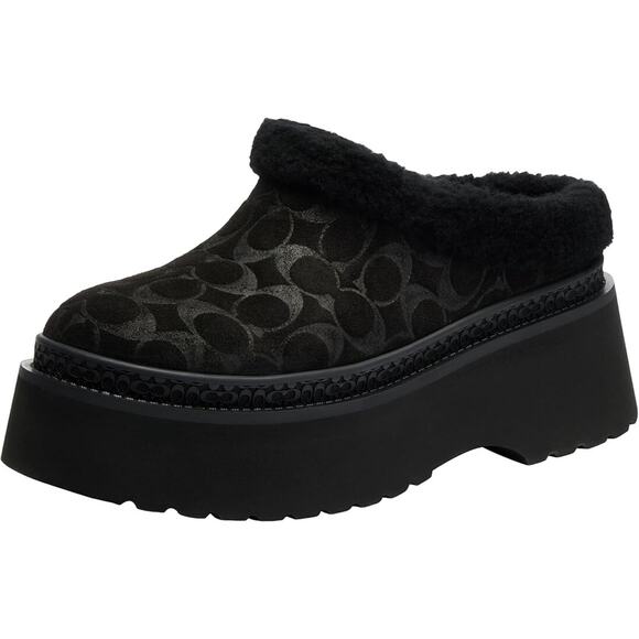COACH Women's Cecelia Signature Suede Sandals Black Platform Clogs Size 10 NIB - Picture 1 of 5
